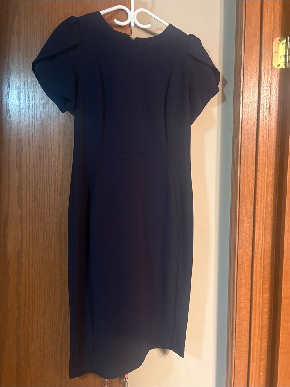 Calvin Klein Navy Midi Dress with Short Puff Sleeves